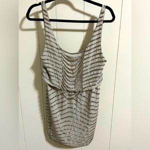 Alice + Olivia size 6 nude taupe mini dress stripes with silver beading